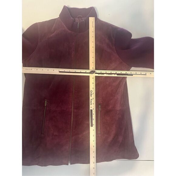JG Hook Women's Dark Burgundy High Neck Suede Full Zip Jacket Size 14W - Picture 6 of 9